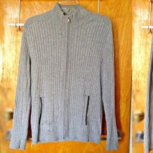 Alfani Mens Front Zipper Grey Sweater